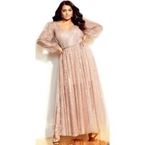 City Chic Sparkling Maxi Dress in Rose Gold